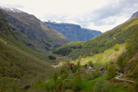 Valley village seen from the Flåmsbana train
