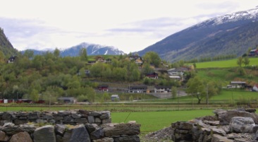 Hillside village in Flåm, Norway